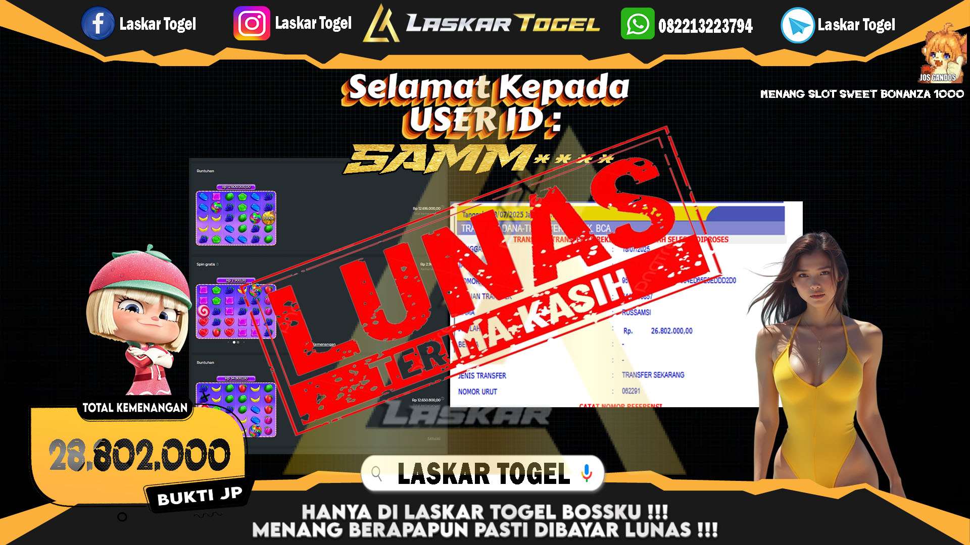 LASKARTOGEL JACKPOT SLOT SWEET BONANZA 1000 Rp.28.802.000.,- LUNAS